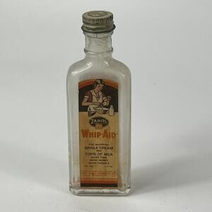 Vtg Zanol Whip Aid Glass Bottle 1940s MCM Retro Kitchen Prop Decor